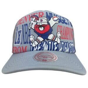 Denver Nuggets Mitchell & Ness‎ NBA Trucker Hat Cap Puff Print Logo Silver NWT